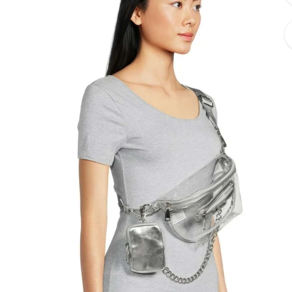Madden NYC Clear/Silver Convertible Crossbody - Fanny Pack Bag New - Picture 3 of 9